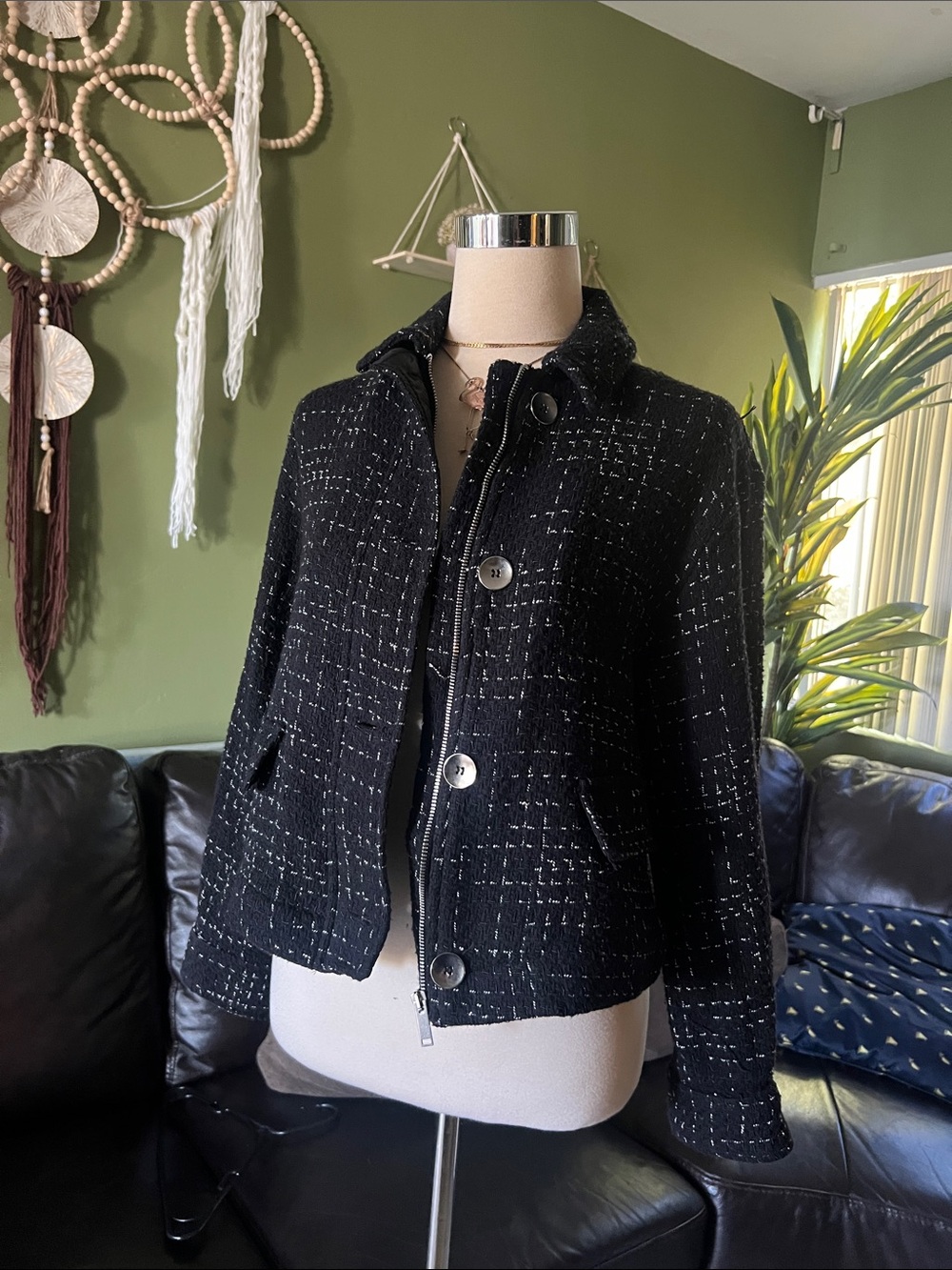 Zara textured tweed crop jacket size size S